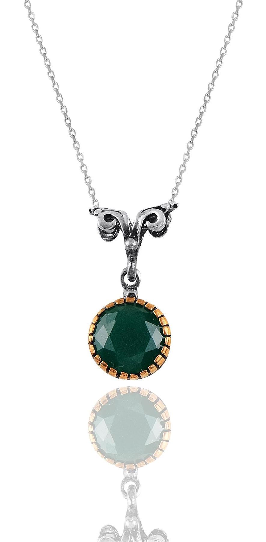 Söğütlü Silver Yeşil Zümrüt Taşlı 925 Ayar Kararmayan Daire Forse Zincir Kadın Gümüş Kolye 45 cm