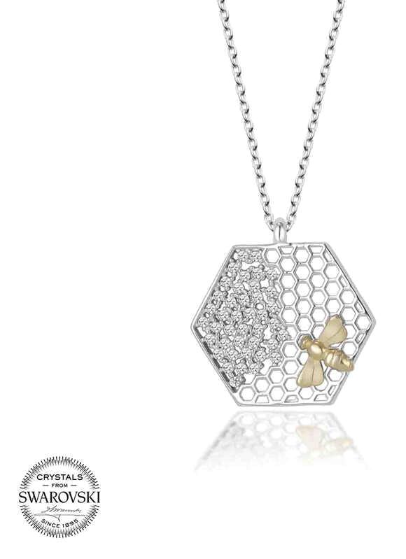 Supertrend Beyaz Swarovski Taşlı 925 Ayar Kararmayan Petek Zincir Kadın Gümüş Kolye 50 cm