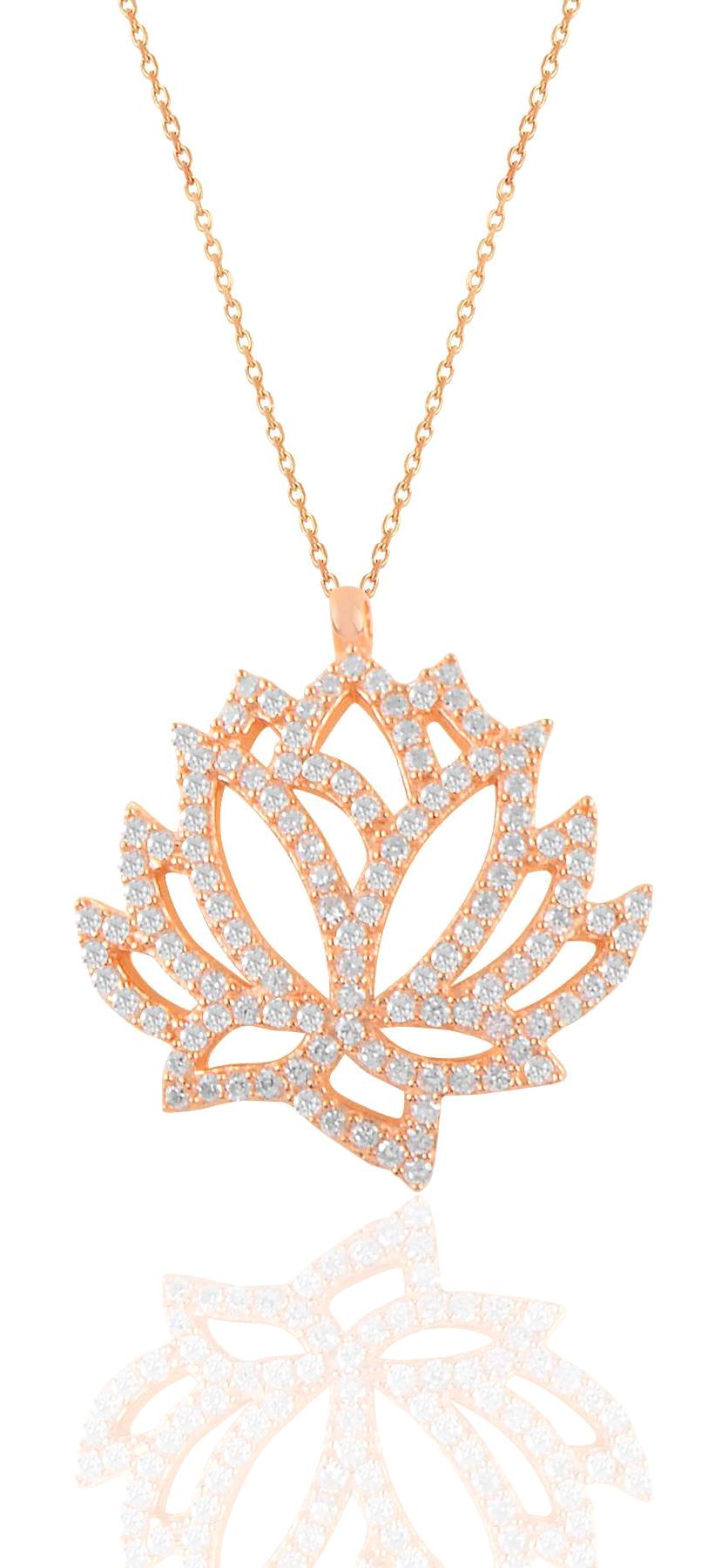 Söğütlü Silver Beyaz Zirkon Taşlı 925 Ayar Kararmayan Lotus Çiçeği Forse Zincir Kadın Gümüş Kolye 45 cm