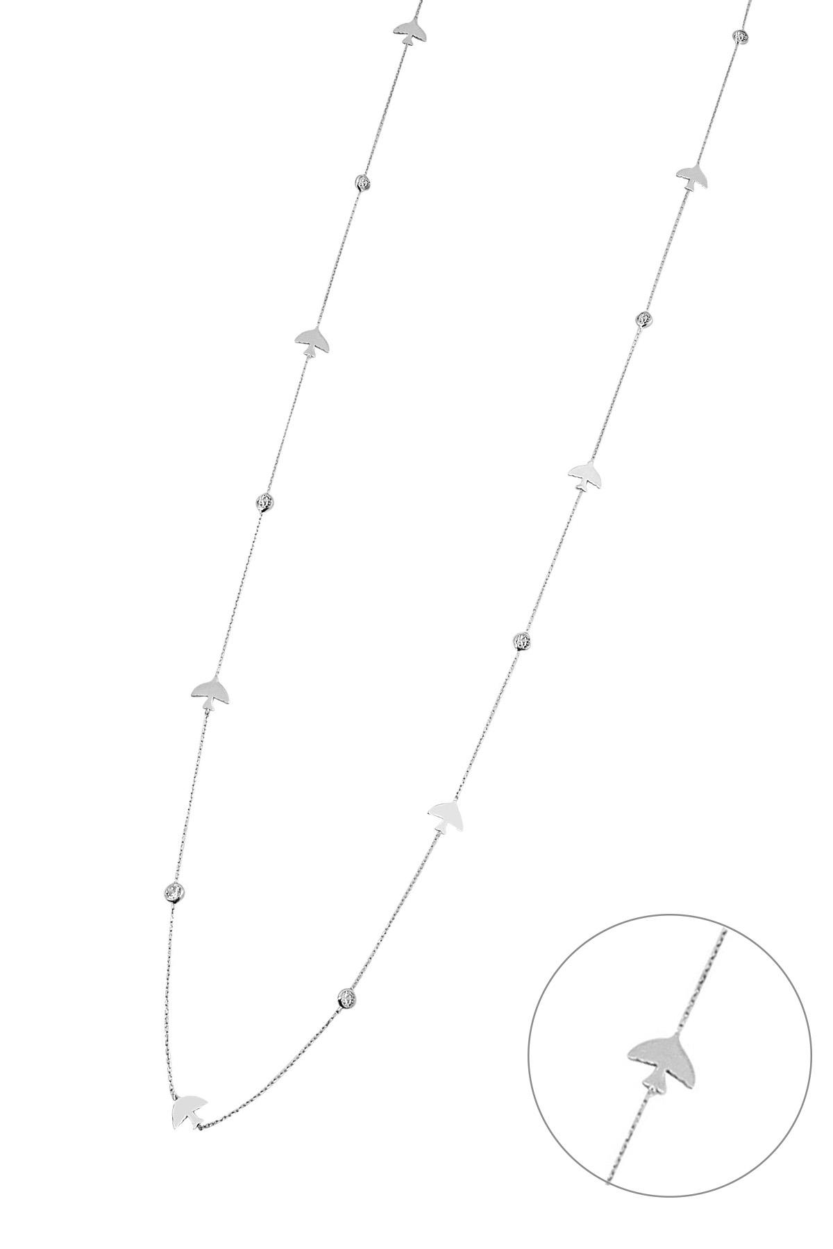 Argentum Concept Göz Beyaz Zirkon Taşlı 925 Ayar Düz Zincir Kadın Gümüş Kolye 92 cm
