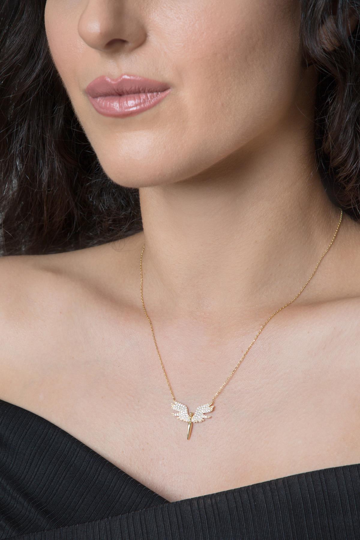 Elika Silver Uğur Böceği Beyaz Zirkon Taşlı 925 Ayar Evet Kararmayan Düz Zincir Kadın Gümüş Kolye 43 cm