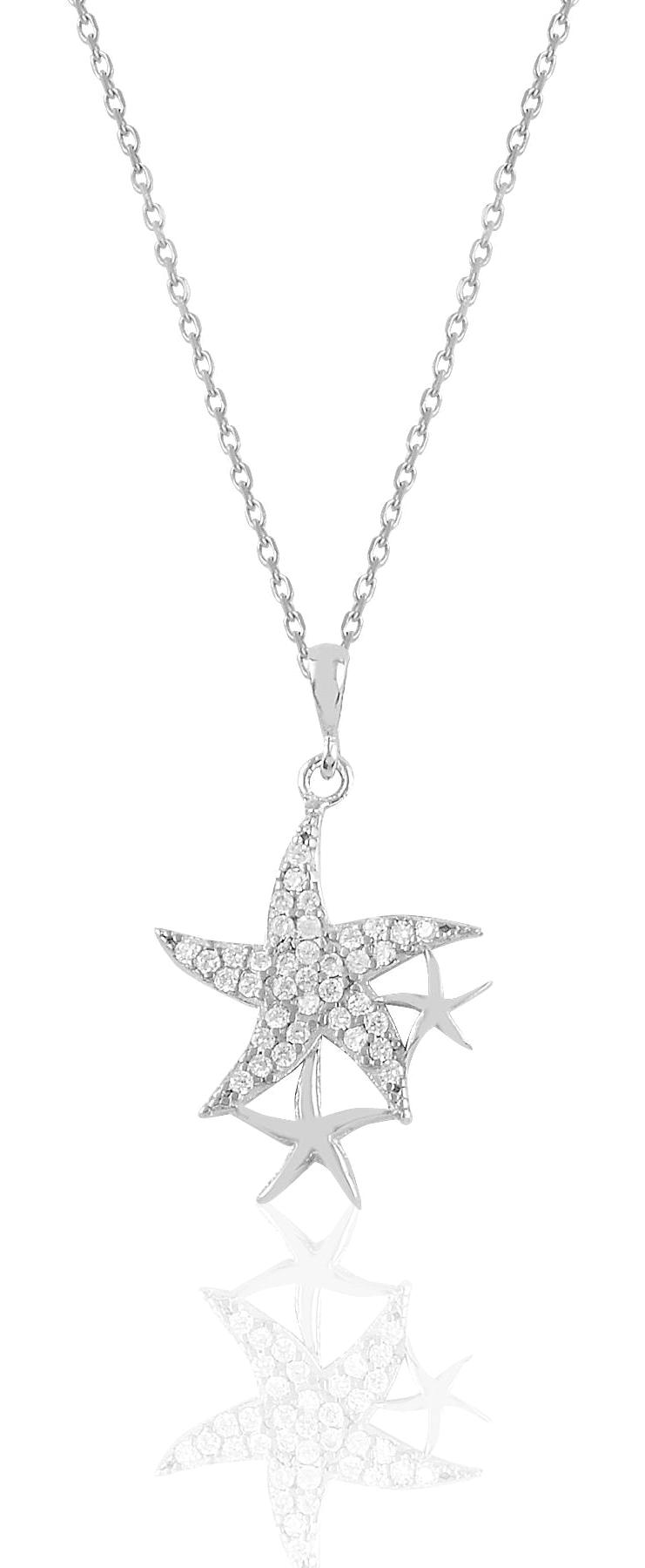 Söğütlü Silver Beyaz Zirkon Taşlı 925 Ayar Kararmayan Yıldız Forse Zincir Kadın Gümüş Kolye 45 cm
