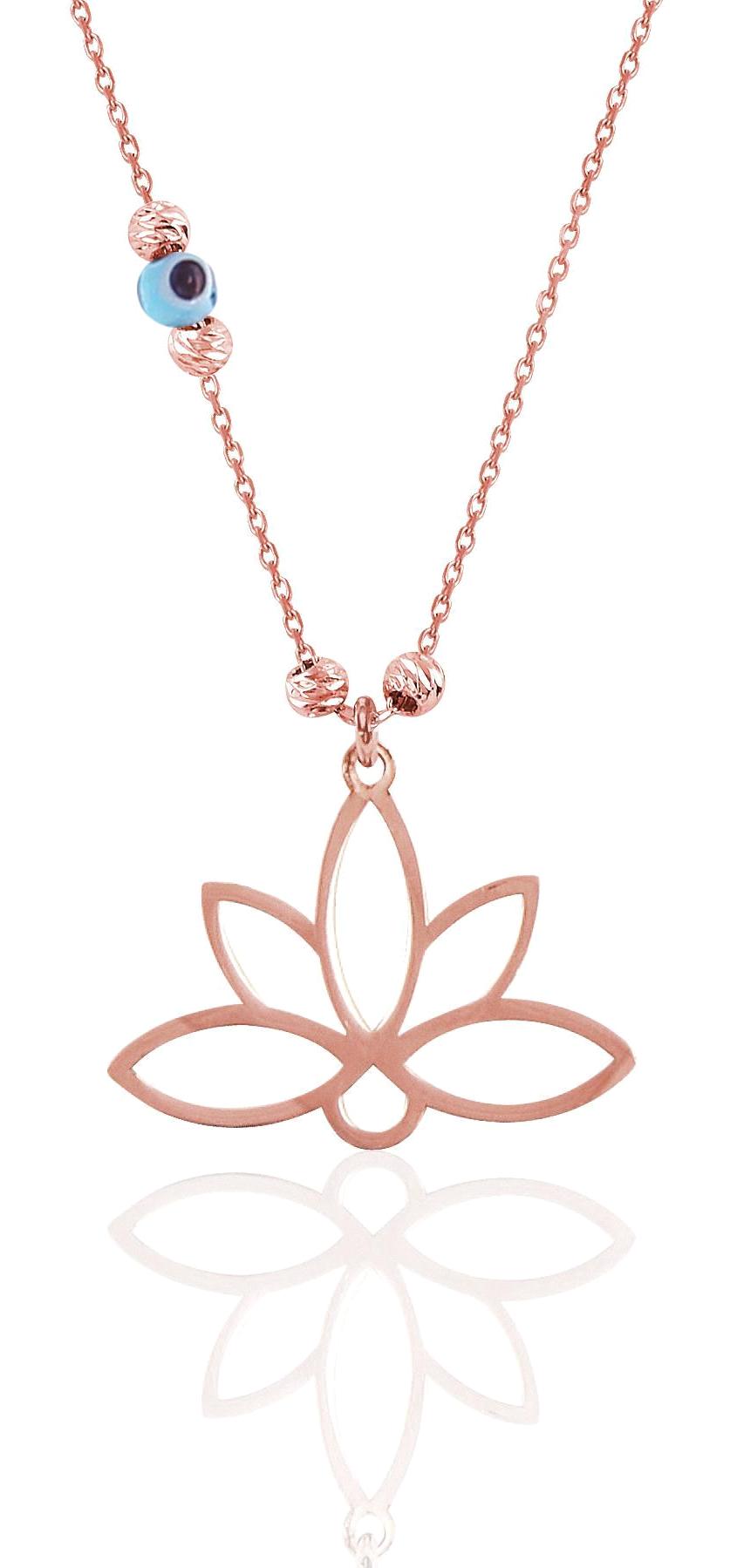 Söğütlü Silver Lotus Çiçeği Mavi 925 Ayar Kararmayan Forse Zincir Kadın Gümüş Kolye 45 cm