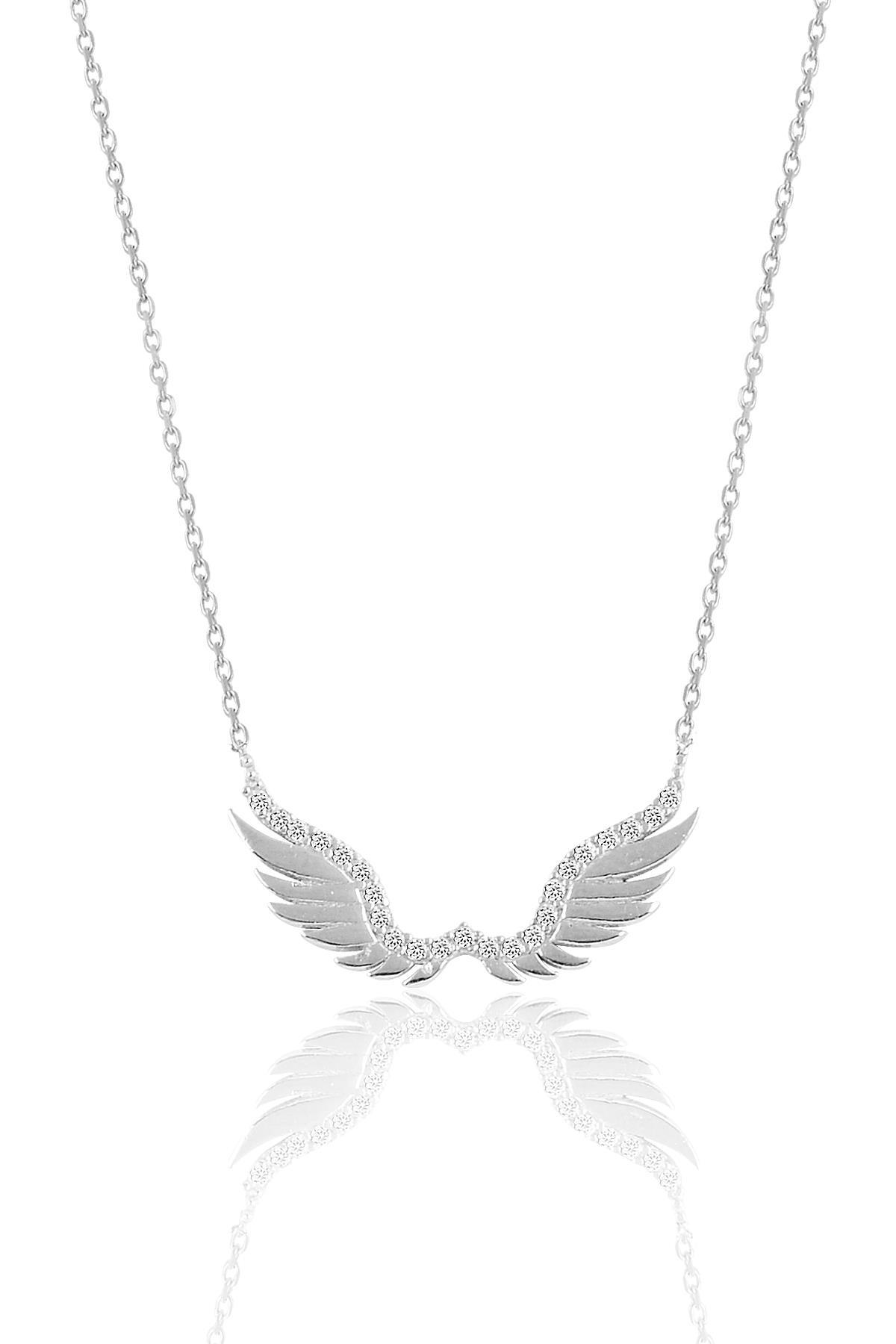 Söğütlü Silver Beyaz Zirkon Taşlı 925 Ayar Kararmayan Kanat Forse Zincir Kadın Gümüş Kolye 40 cm