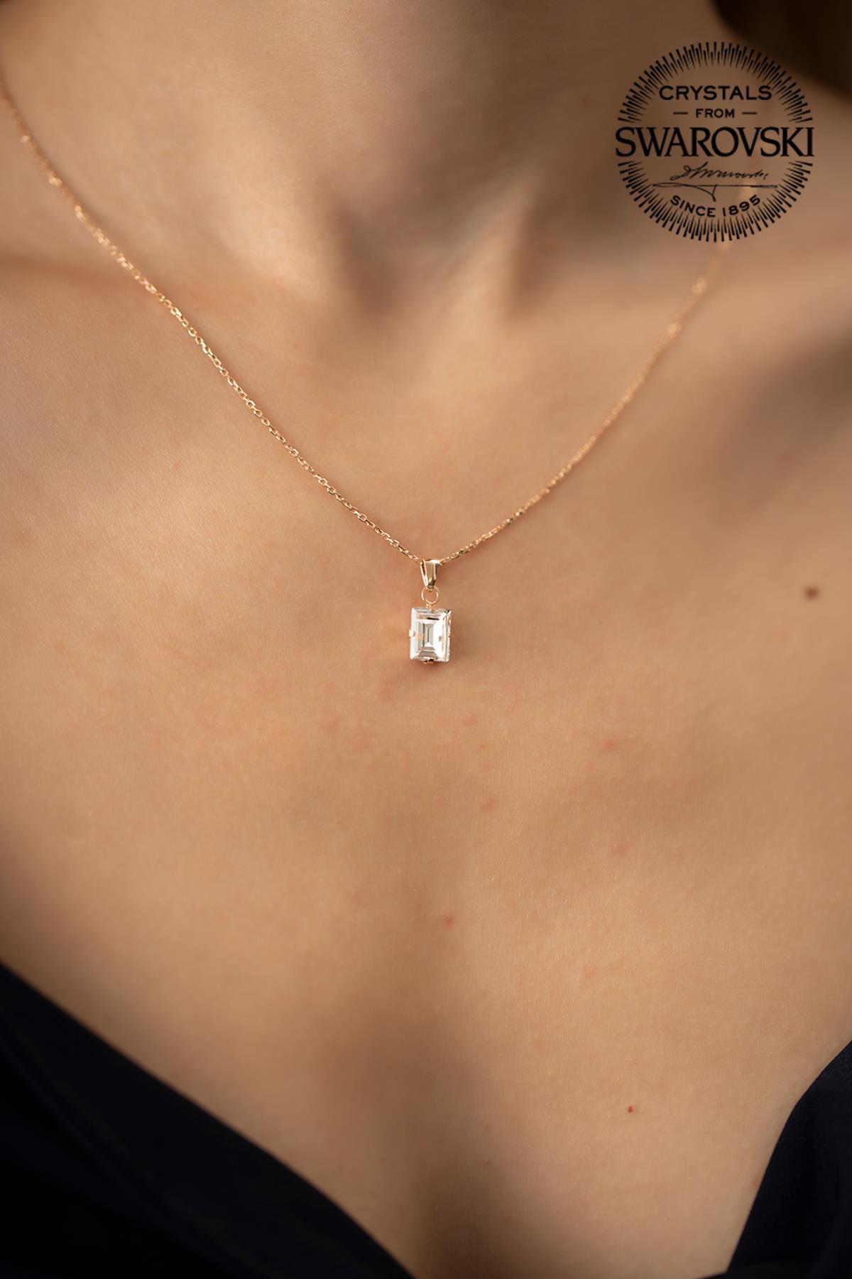 Swarovski Uğur Böceği Beyaz Swarovski Taşlı Kararmayan Düz Zincir Kadın Gümüş Kolye 45 cm