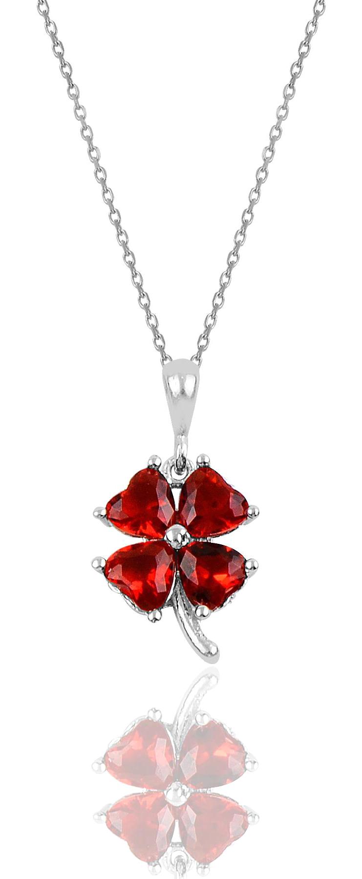 Söğütlü Silver Kırmızı Lal Taşlı 925 Ayar Kararmayan Yonca Forse Zincir Kadın Gümüş Kolye 45 cm