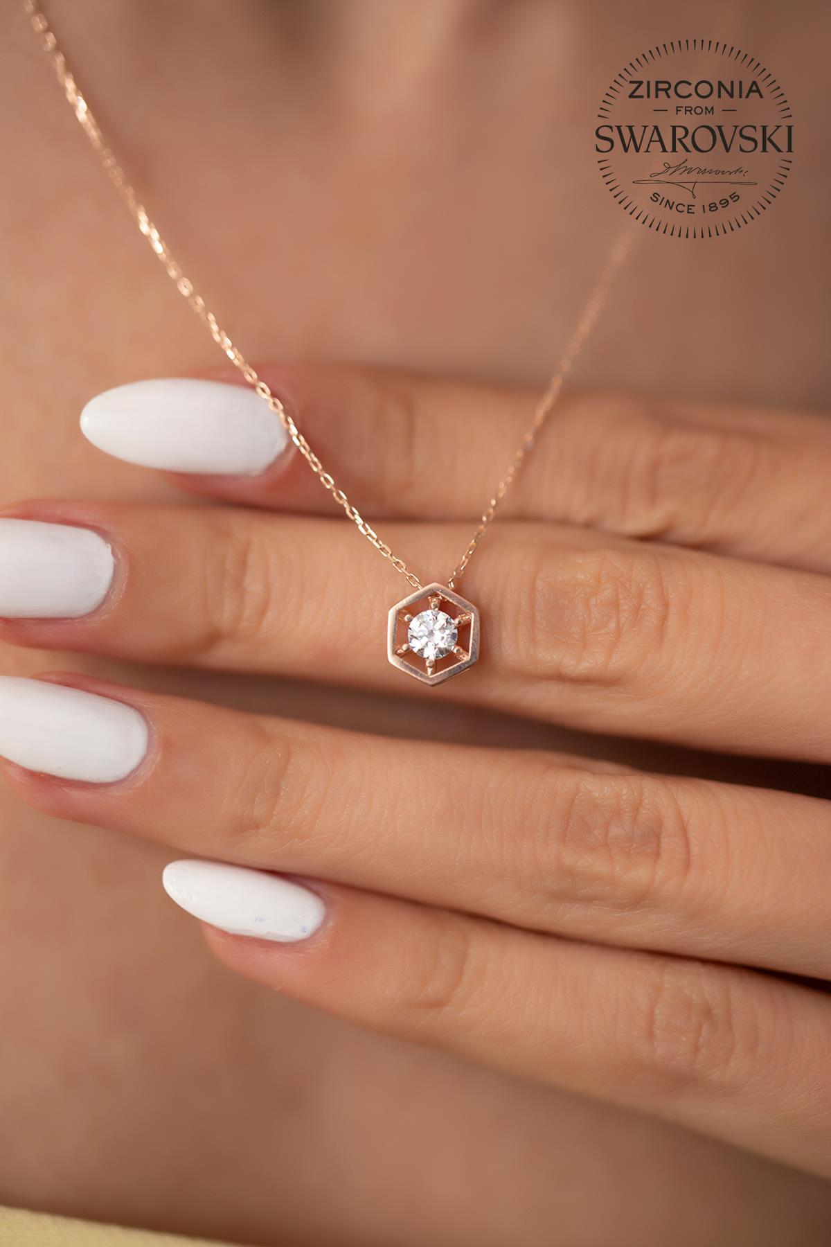 Swarovski Beyaz Swarovski Taşlı Kararmayan Zirconia Düz Zincir Kadın Gümüş Kolye 45 cm