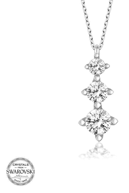 Supertrend Beyaz Swarovski Taşlı 925 Ayar Kararmayan Tektaş Zincir Kadın Gümüş Kolye 50 cm