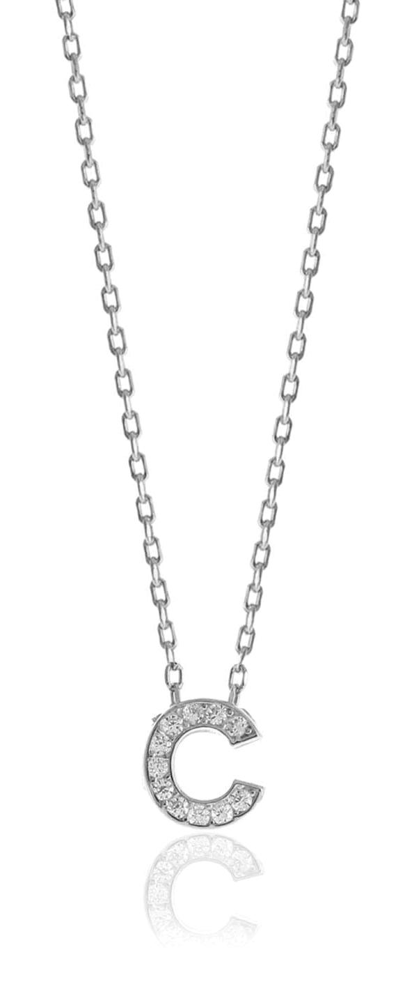 Söğütlü Silver Beyaz Zirkon Taşlı C Harfli 925 Ayar Kararmayan Forse Zincir Kadın Gümüş Kolye 40 cm