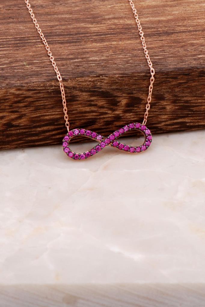 Sümer Telkari Pembe Rubin Taşlı Kararmayan Melek Düz Zincir Kadın Gümüş Kolye 45 cm
