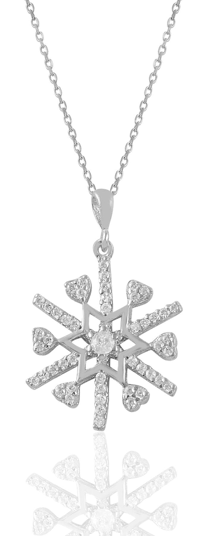 Söğütlü Silver Beyaz Zirkon Taşlı 925 Ayar Kararmayan Kar Tanesi Forse Zincir Kadın Gümüş Kolye 45 cm