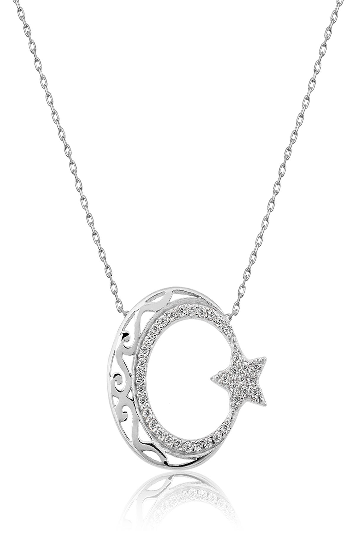 Elika Silver Beyaz Zirkon Taşlı 925 Ayar Kararmayan Düz Zincir Kadın Gümüş Kolye 43 cm
