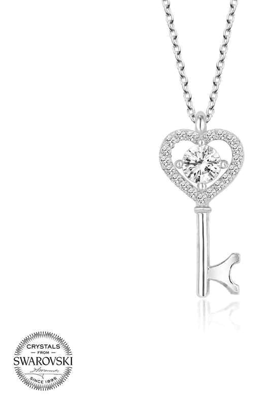 Supertrend Beyaz Swarovski Taşlı 925 Ayar Kararmayan Anahtar Zincir Kadın Gümüş Kolye 50 cm