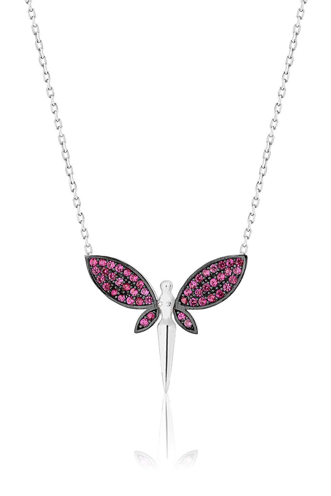 Elika Silver Ağaç Pembe Zirkon Taşlı 925 Ayar Kararmayan Düz Zincir Kadın Gümüş Kolye 43 cm