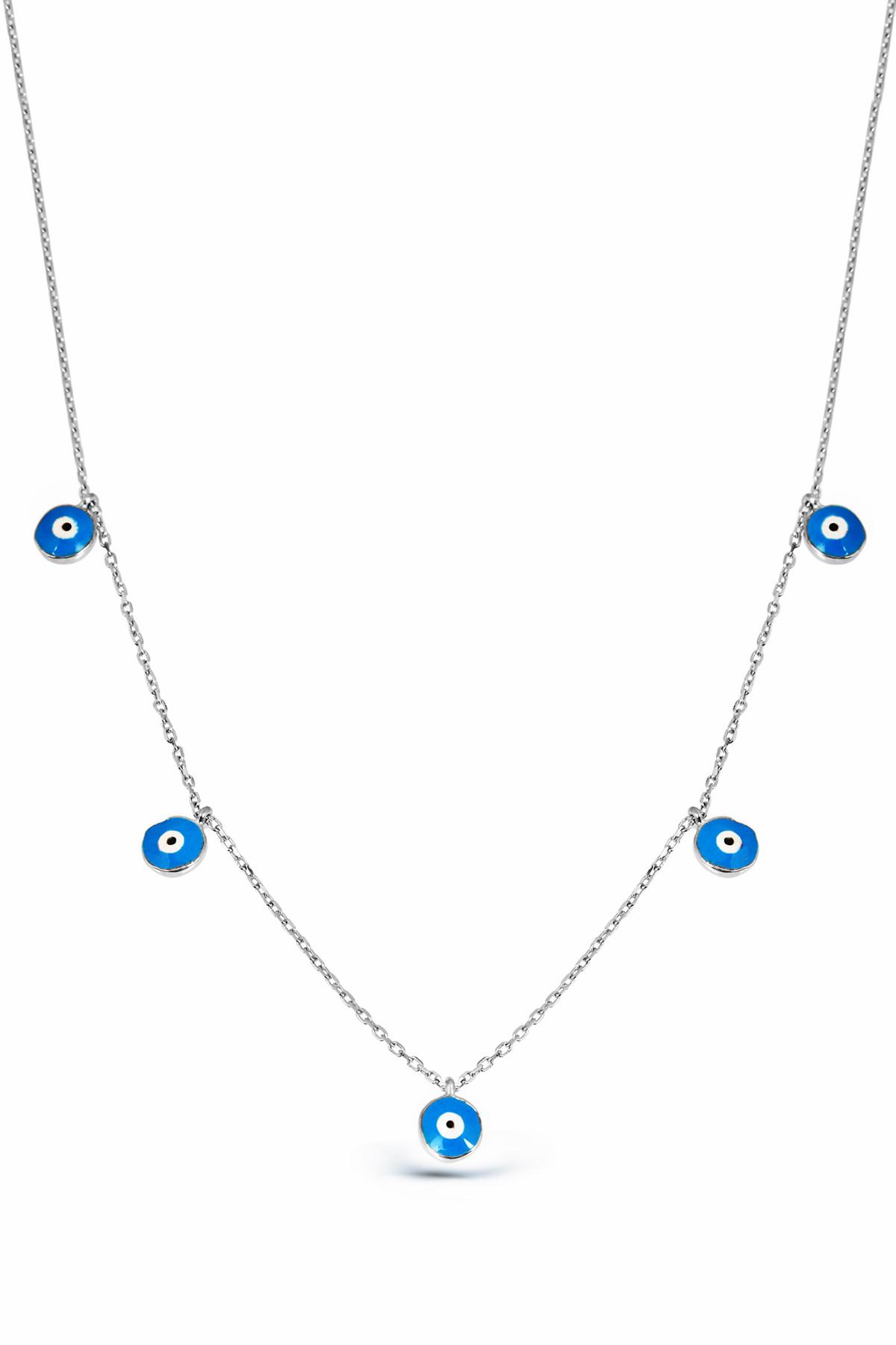 Argentum Concept Kelebek Mavi Taşlı 925 Ayar Düz Zincir Kadın Gümüş Kolye 42 cm