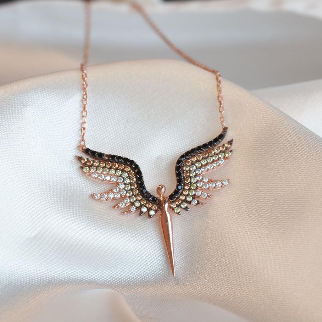 Necati Gün Sarı Siyah Zirkon Taşlı Kararmayan Topaz Düz Zincir Kadın Gümüş Kolye 45 cm