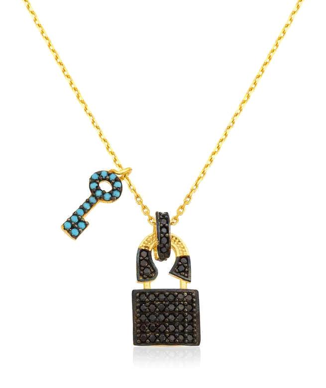 Pirmoda Mavi Siyah Zirkon Taşlı 925 Ayar Kararmayan Düz Zincir Kadın Gümüş Kolye 45 cm