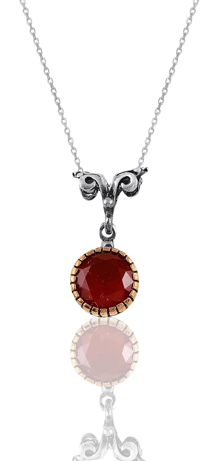 Söğütlü Silver Bordo Yakut Taşlı 925 Ayar Kararmayan Forse Zincir Kadın Gümüş Kolye 45 cm