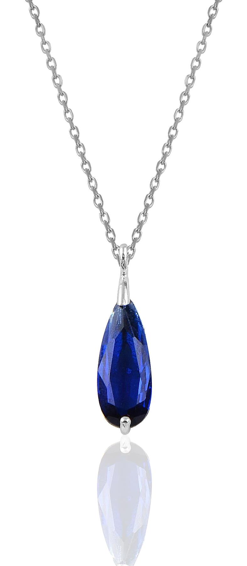 Söğütlü Silver Mavi Safir Taşlı 925 Ayar Kararmayan Damla Forse Zincir Kadın Gümüş Kolye 45 cm