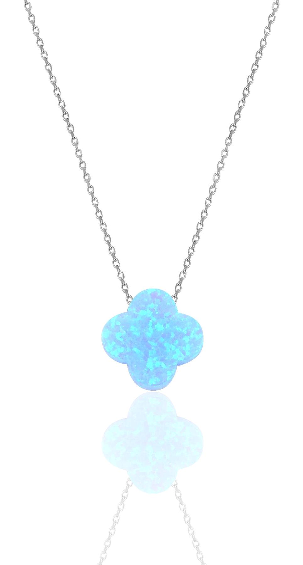 Söğütlü Silver Turkuaz Opal Taşlı 925 Ayar Kararmayan Yonca Forse Zincir Kadın Gümüş Kolye 41 cm