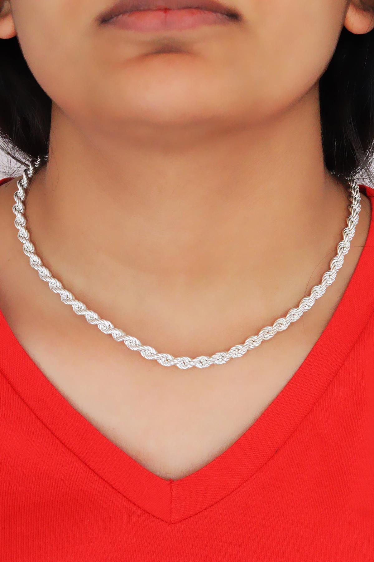 Midyat Nurtaş Gümüş Çiçek Beyaz Burgu Zincir Kadın Gümüş Kolye 49 cm