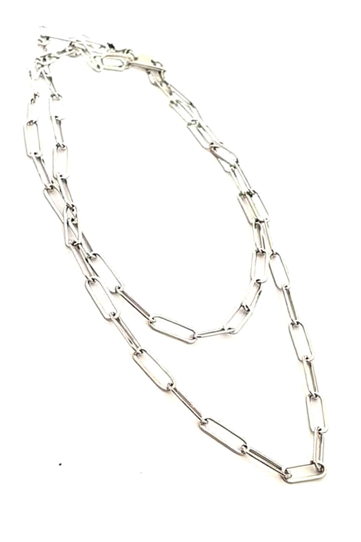 Oseshop 925 Ayar Kararmayan Ataç Zincir Kadın Gümüş Kolye 60 cm