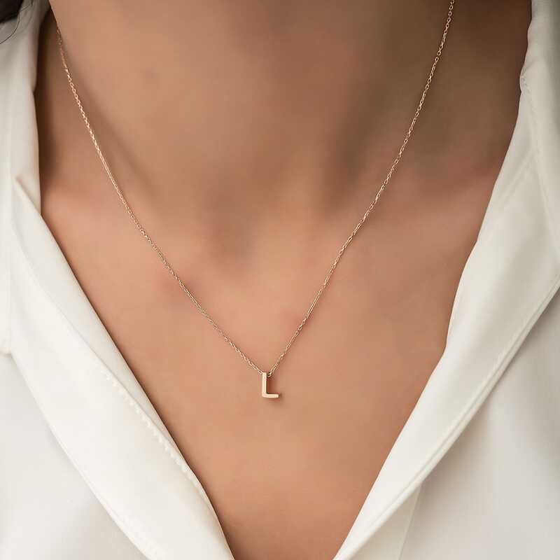 Hediye Deposu Bronz Taşlı L Harfli 925 Ayar Kararmayan Seyrek Forse Zincir Kadın Gümüş Kolye 50 cm