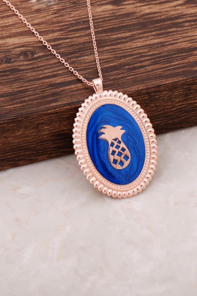 Sümer Telkari Mavi Taşlı Kararmayan Topaz Düz Zincir Kadın Gümüş Kolye 55 cm