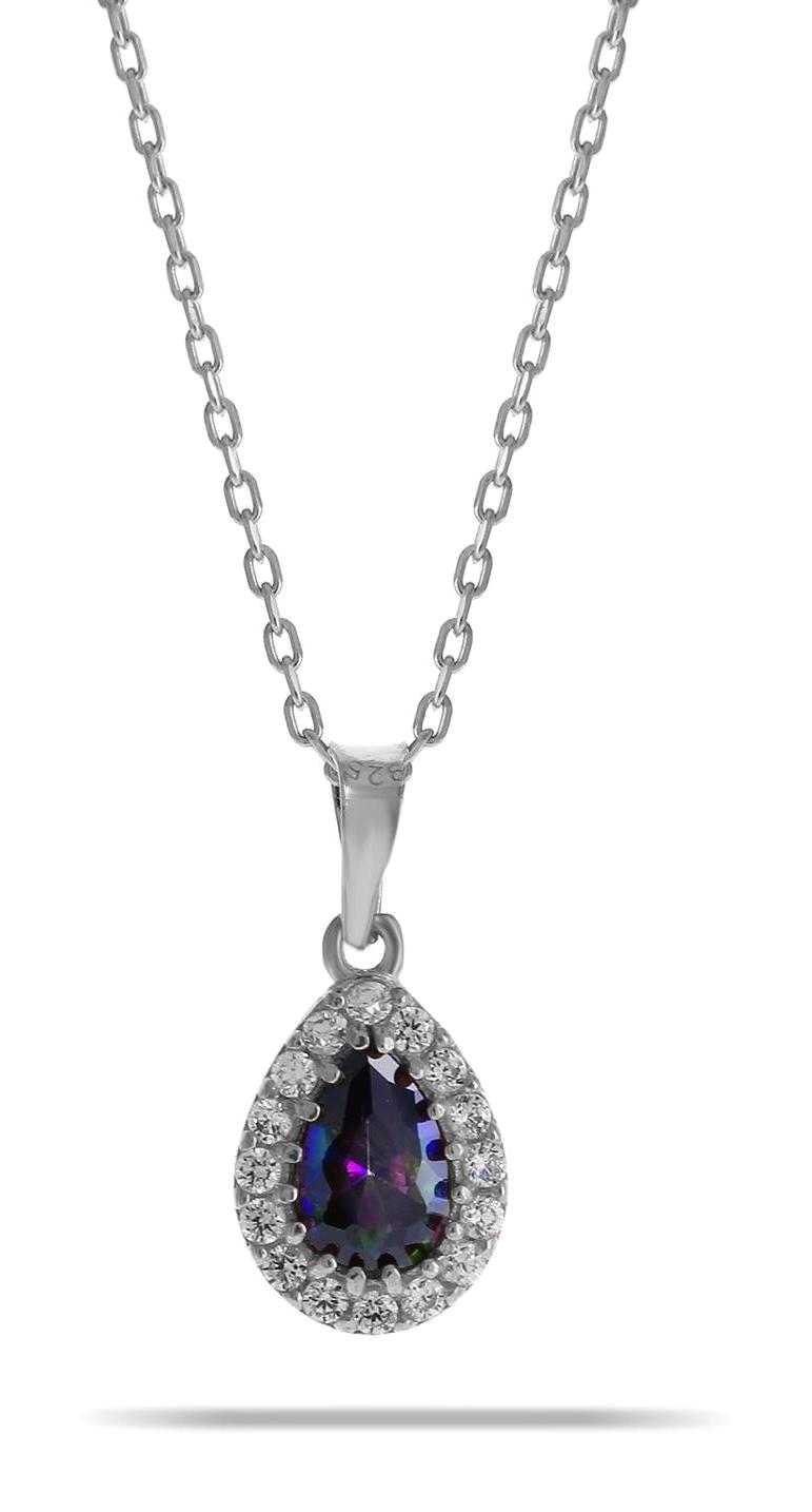 Sümer Telkari Damla Bordo Topaz Zirkon Taşlı Kararmayan Düz Zincir Kadın Gümüş Kolye 45 cm