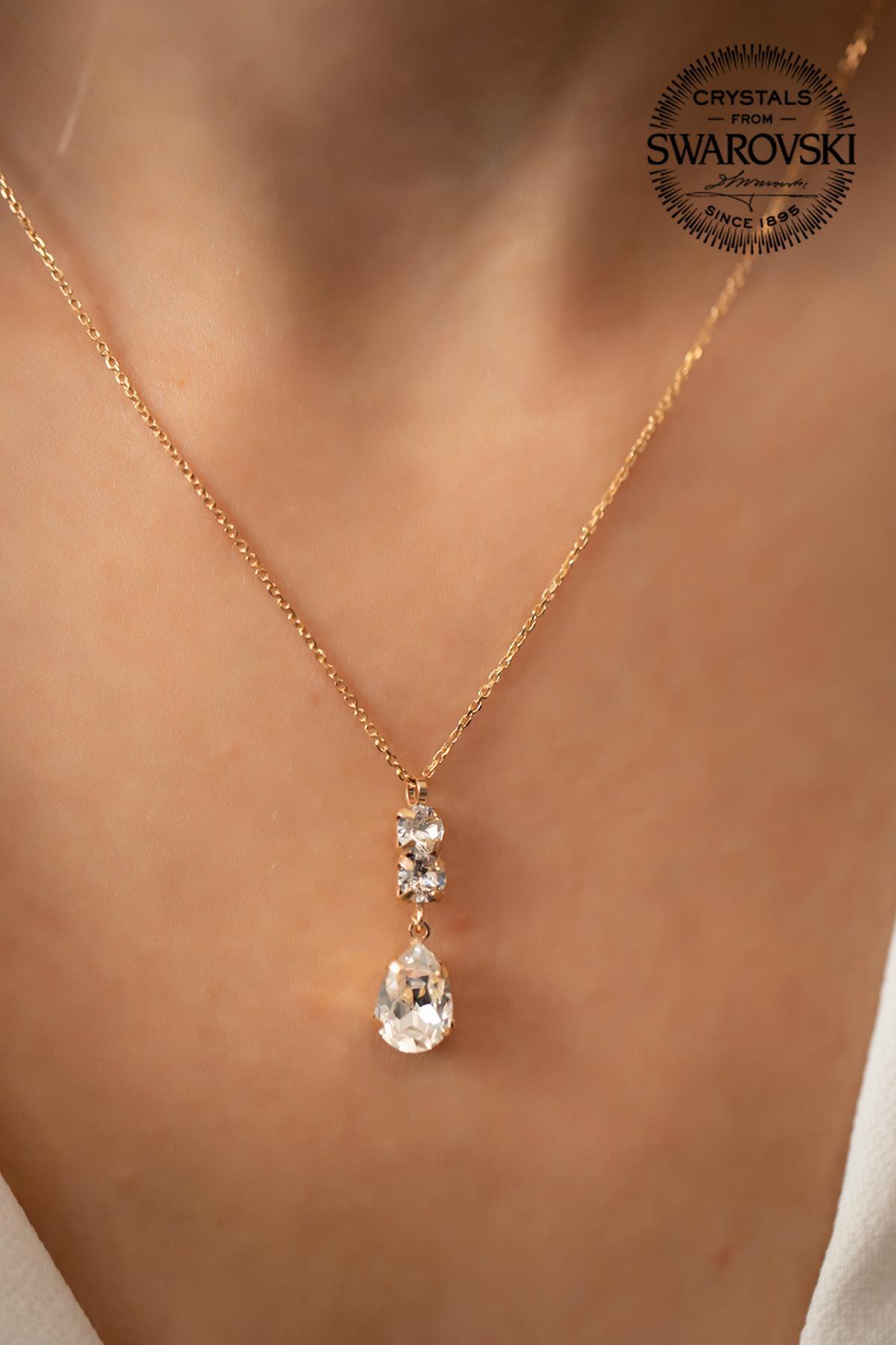 Swarovski Çiçek Beyaz Swarovski Taşlı Kararmayan Düz Zincir Kadın Gümüş Kolye 45 cm