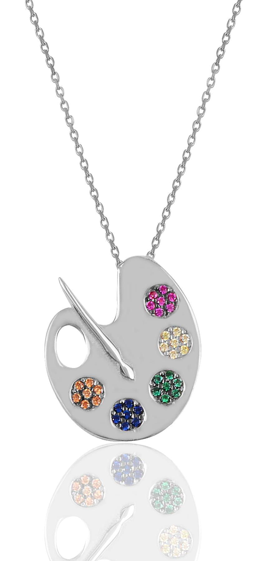 Söğütlü Silver Çok Renkli Zirkon Taşlı 925 Ayar Kararmayan Palet Forse Zincir Kadın Gümüş Kolye 42 cm
