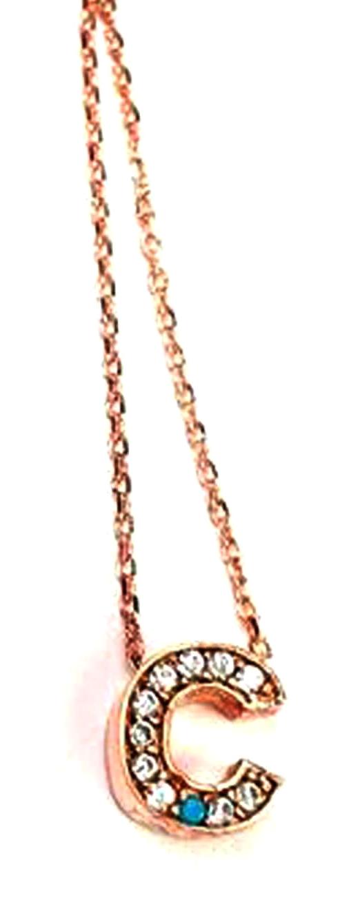 Oseshop Beyaz Mavi Zirkon Taşlı Ç Harfli 925 Ayar Kararmayan Forse Zincir Kadın Gümüş Kolye 45 cm