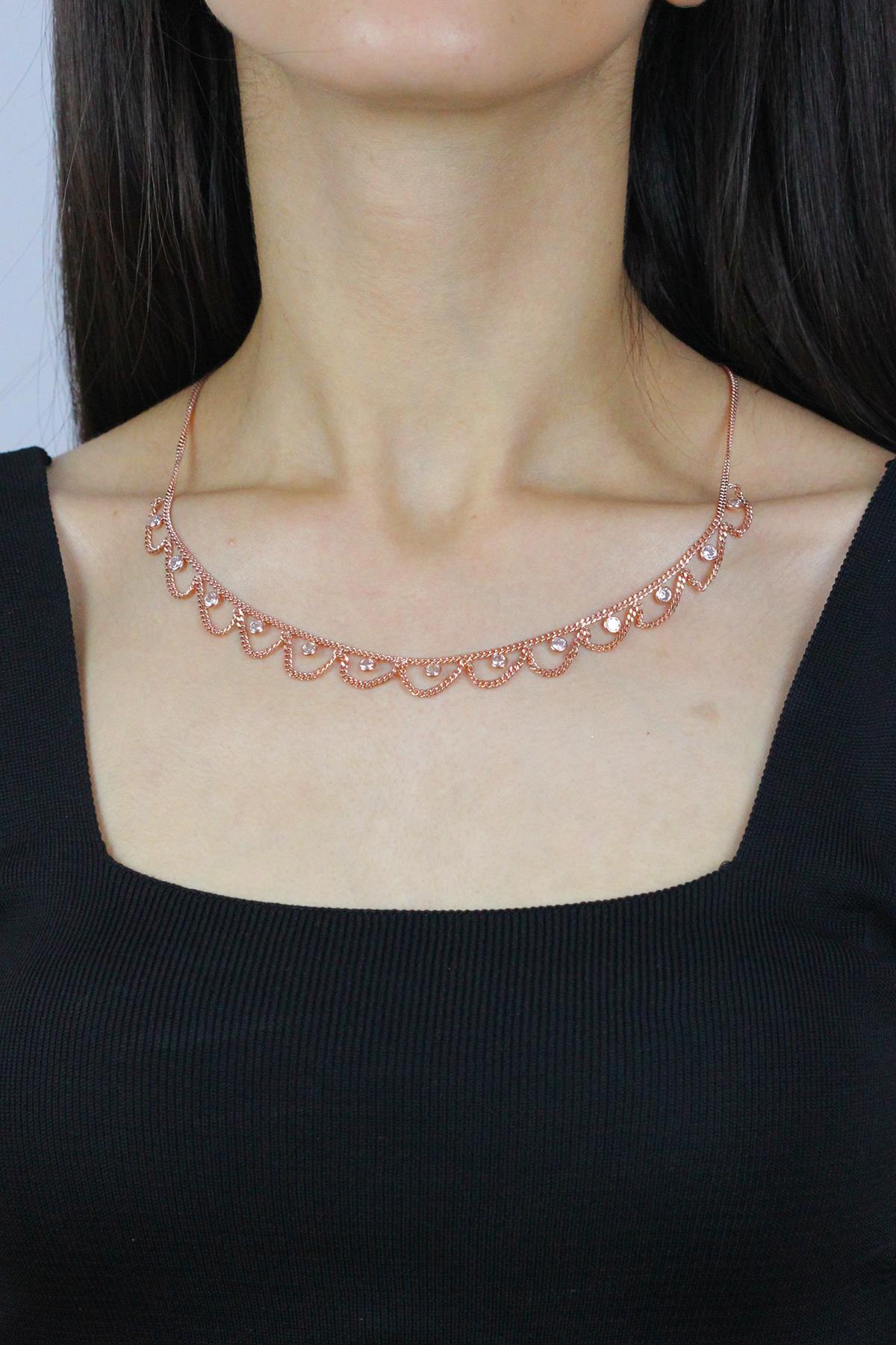 Sümer Telkari Yuvarlak Beyaz Zirkon Taşlı Kararmayan Choker Düz Zincir Kadın Gümüş Kolye 47 cm