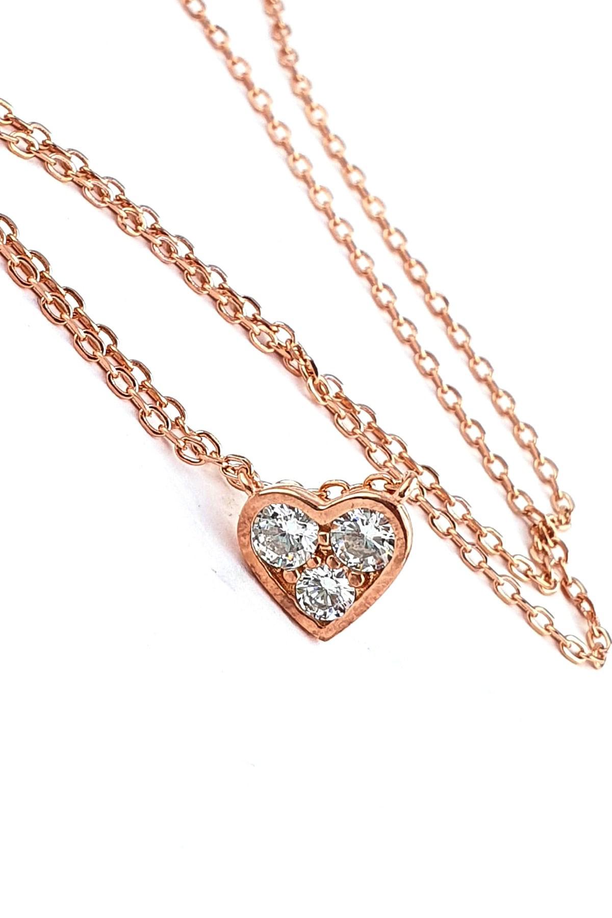 Oseshop Beyaz Swarovski Taşlı 925 Ayar Kararmayan Kalp Forse Zincir Kadın Gümüş Kolye 45 cm