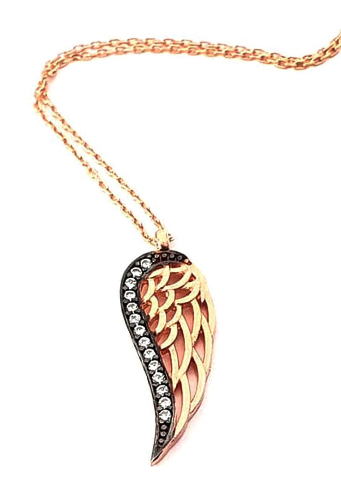 Oseshop Beyaz Zirkon Taşlı 925 Ayar Kararmayan Kanat Forse Zincir Kadın Gümüş Kolye 45 cm