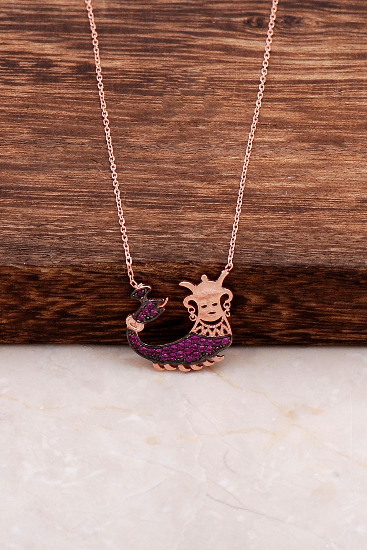 Sümer Telkari Pembe Yakut Taşlı Kararmayan Topaz Düz Zincir Kadın Gümüş Kolye 45 cm