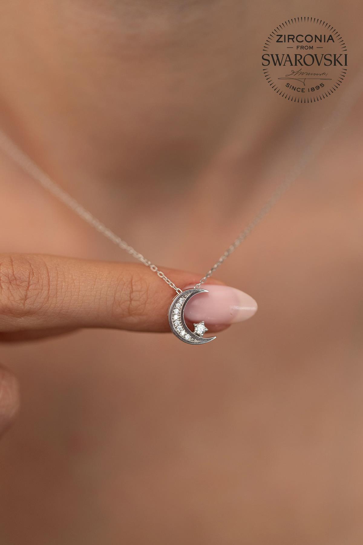 Swarovski Beyaz Swarovski Taşlı Kararmayan Yuvarlak Düz Zincir Kadın Gümüş Kolye 45 cm