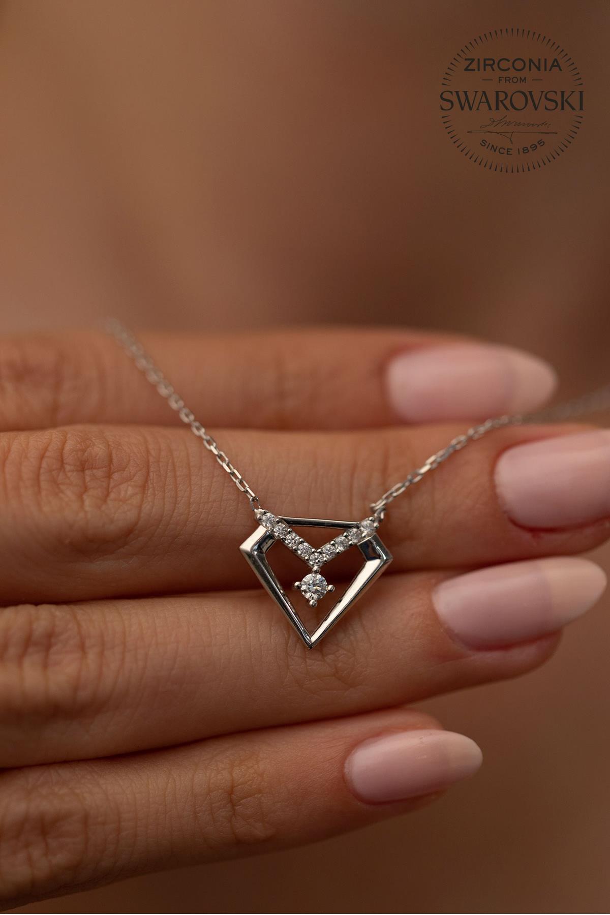 Swarovski Yuvarlak Beyaz Zirkon Taşlı Kararmayan Düz Zincir Kadın Gümüş Kolye 45 cm