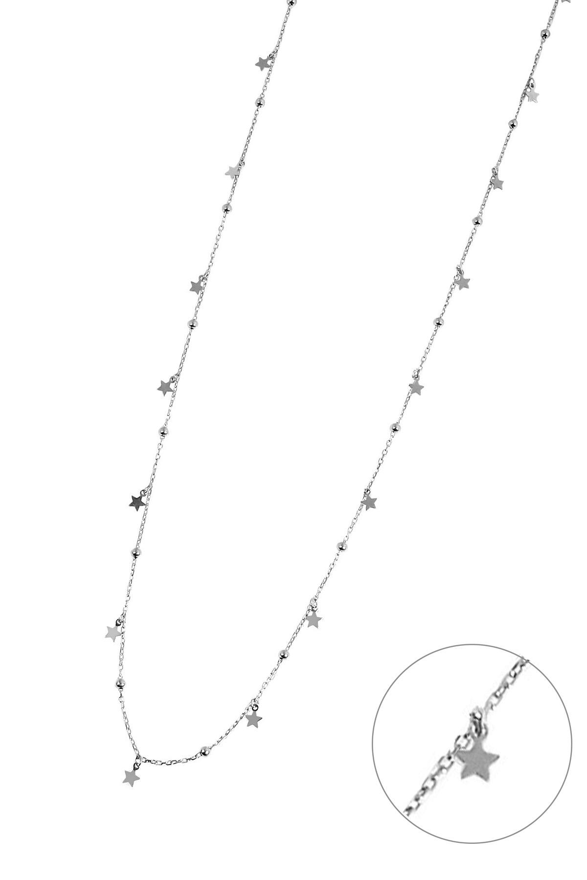 Argentum Concept Yıldız Beyaz 925 Ayar Düz Zincir Kadın Gümüş Kolye 90 cm