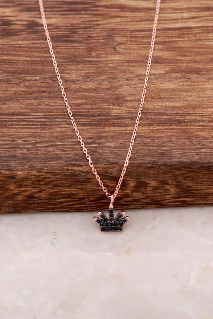 Sümer Telkari Siyah Safir Taşlı Kararmayan Topaz Düz Zincir Kadın Gümüş Kolye 44 cm