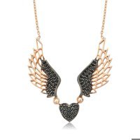 Serra Jewels Kanatlı Beyaz-Pembe Zirkon Taşlı 925 Ayar Kararmayan Kalpli Forse Zincir Kadın Gümüş Kolye 45 cm