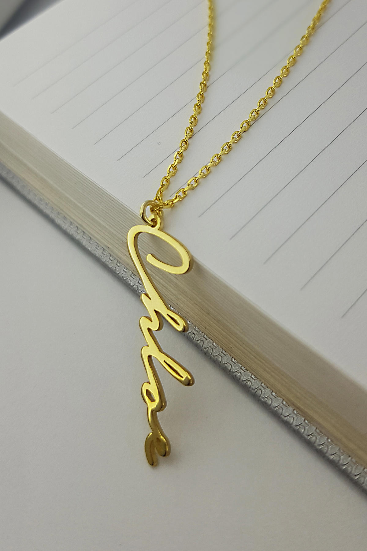 Vaoov El Yazısı Gold 925 Ayar Altın Kaplama Kararmayan Forse Zincir Kadın Gümüş Kolye 45 cm