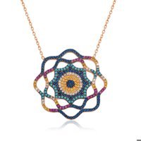 Serra Jewels Nazar Boncuklu Çok Renkli Zirkon Taşlı 925 Ayar Kararmayan Güneş Forse Zincir Kadın Gümüş Kolye 45 cm
