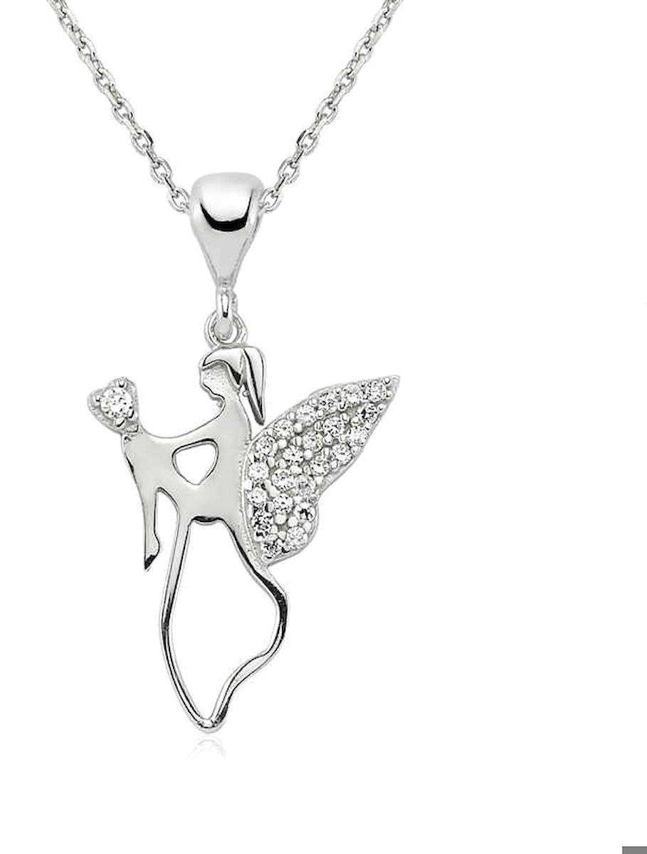 Gumush Yazılı Beyaz-Mor Zirkon Taşlı 925 Ayar Kararmayan Forse Zincir Kadın Gümüş Kolye 45 cm