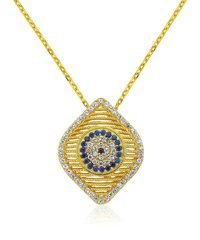 Serra Jewels Nazar Boncuklu Çok Renkli Zirkon Taşlı 925 Ayar Kararmayan Yuvarlak Forse Zincir Kadın Gümüş Kolye 45 cm