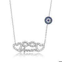 Serra Jewels Nazar Boncuklu - Yazılı Beyaz Zirkon Taşlı 925 Ayar Kararmayan Kalpli Forse Zincir Kadın Gümüş Kolye 45 cm