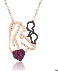 Serra Jewels Anne Çocuk Beyaz Zirkon Taşlı 925 Ayar Kararmayan Kalpli Forse Zincir Kadın Gümüş Kolye 45 cm