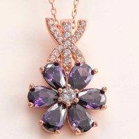 Serra Jewels Mor Zirkon Taşlı 925 Ayar Kararmayan Çiçekli Forse Zincir Kadın Gümüş Kolye 45 cm
