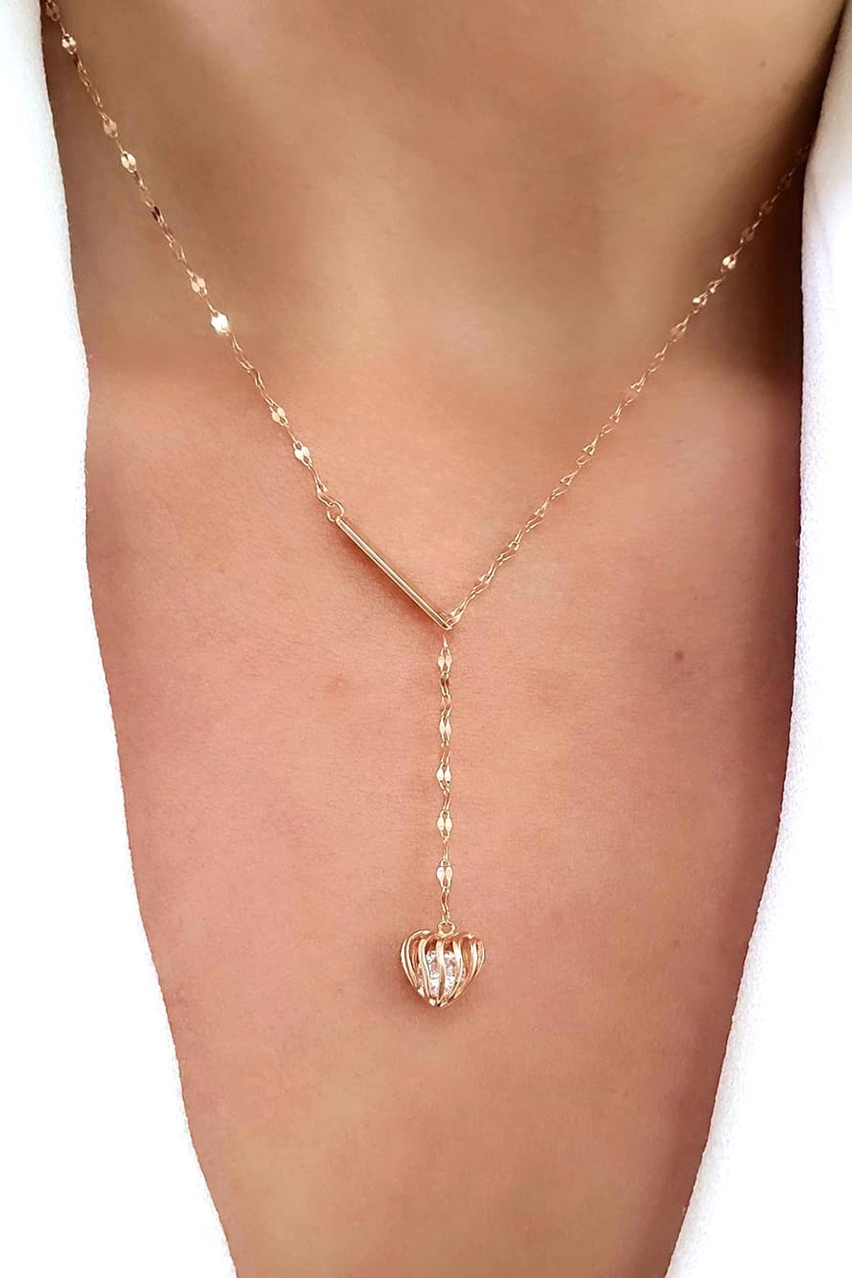 Oseshop Beyaz Swarovski Taşlı 925 Ayar Altın Kaplama Kararmayan Büzgülü Zincir Kadın Gümüş Kolye 55 cm