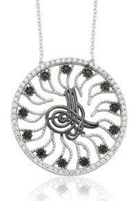 Serra Jewels Tuğralı Beyaz - Siyah Zirkon Taşlı 925 Ayar Kararmayan Forse Zincir Kadın Gümüş Kolye 45 cm